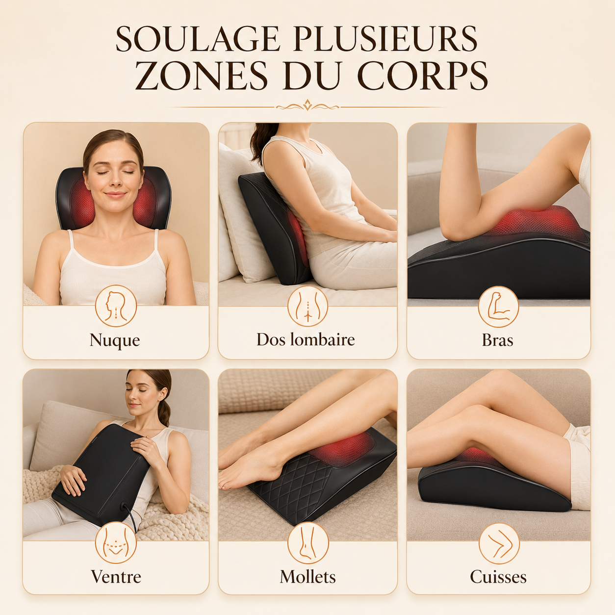 Coussin Massant Shiatsu 3D - Nuque, Dos & Épaules